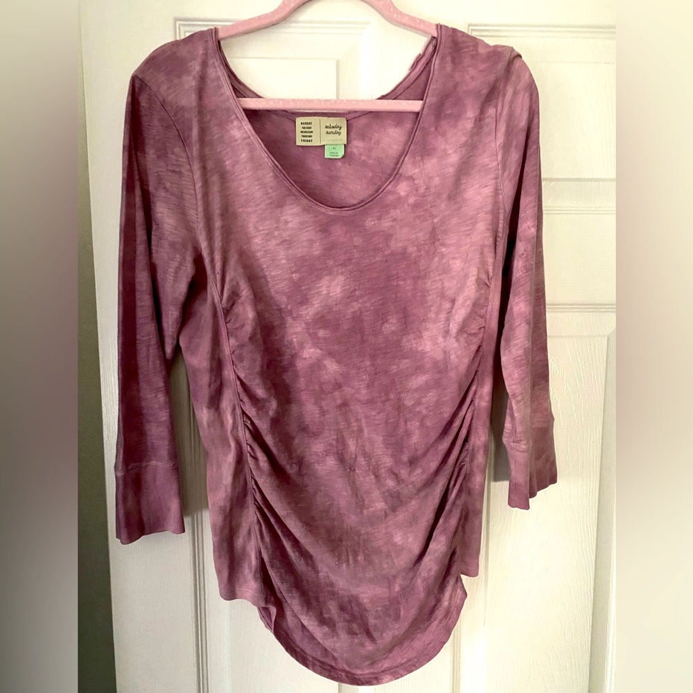 [Saturday Sunday] by Anthropologie Marbled Side-Ruched 3/4 Sleeve Tee XL
